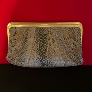 MAXX New York Clutch - NWOT- Black & Taupe Python Print